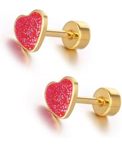 18g Titanium Heart Love Earrings for Women Girls 14k Gold Plated Stainless Steel Hypoallergenic Cute Tiny Sequins Stud Cartil...