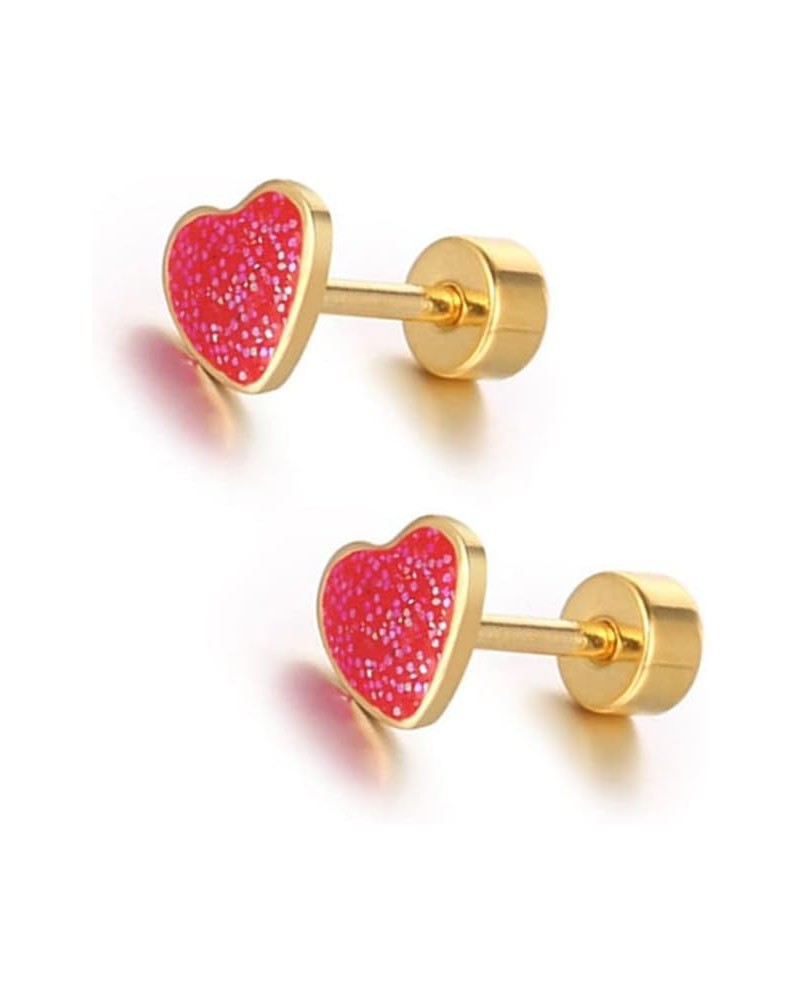 18g Titanium Heart Love Earrings for Women Girls 14k Gold Plated Stainless Steel Hypoallergenic Cute Tiny Sequins Stud Cartil...