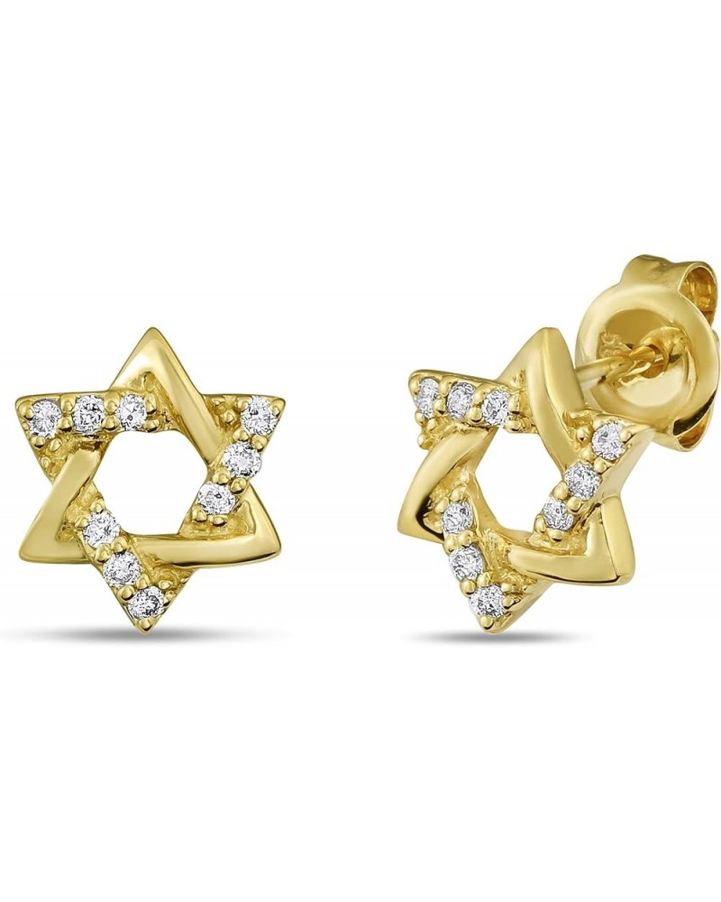 14K Gold 1/8 Carat Diamond Star Of David Pendant Necklace and Stud Earrings for Women (H-I, I1-I2, cttw) Spring Ring 14K Yell...