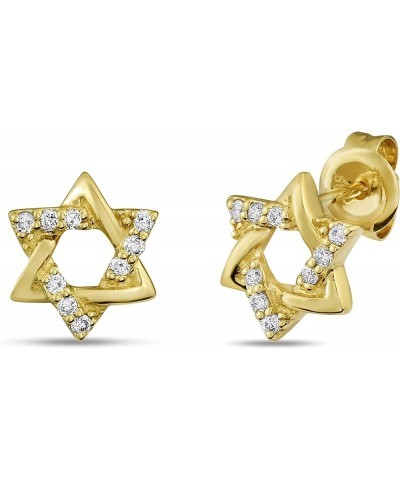 14K Gold 1/8 Carat Diamond Star Of David Pendant Necklace and Stud Earrings for Women (H-I, I1-I2, cttw) Spring Ring 14K Yell...