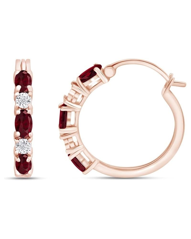 1.50 Carat Oval Cut Simulated Ruby And Round Cut White Natural Diamond Hoop Earrings In 14k Gold Plated 925 Sterling Silver J...