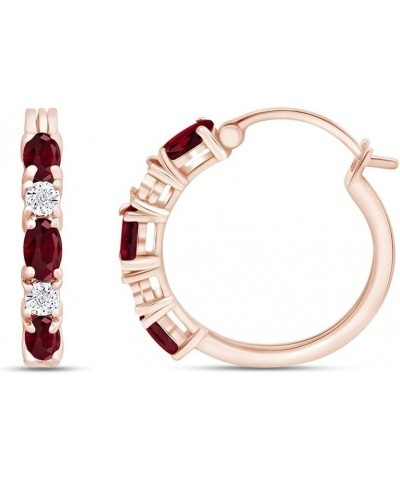 1.50 Carat Oval Cut Simulated Ruby And Round Cut White Natural Diamond Hoop Earrings In 14k Gold Plated 925 Sterling Silver J...