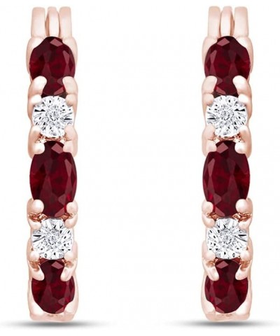 1.50 Carat Oval Cut Simulated Ruby And Round Cut White Natural Diamond Hoop Earrings In 14k Gold Plated 925 Sterling Silver J...