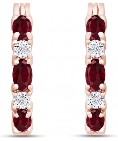 1.50 Carat Oval Cut Simulated Ruby And Round Cut White Natural Diamond Hoop Earrings In 14k Gold Plated 925 Sterling Silver J...