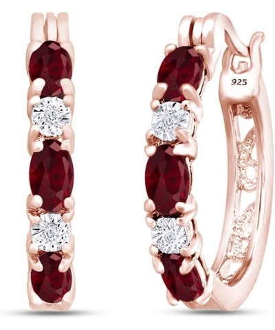 1.50 Carat Oval Cut Simulated Ruby And Round Cut White Natural Diamond Hoop Earrings In 14k Gold Plated 925 Sterling Silver J...