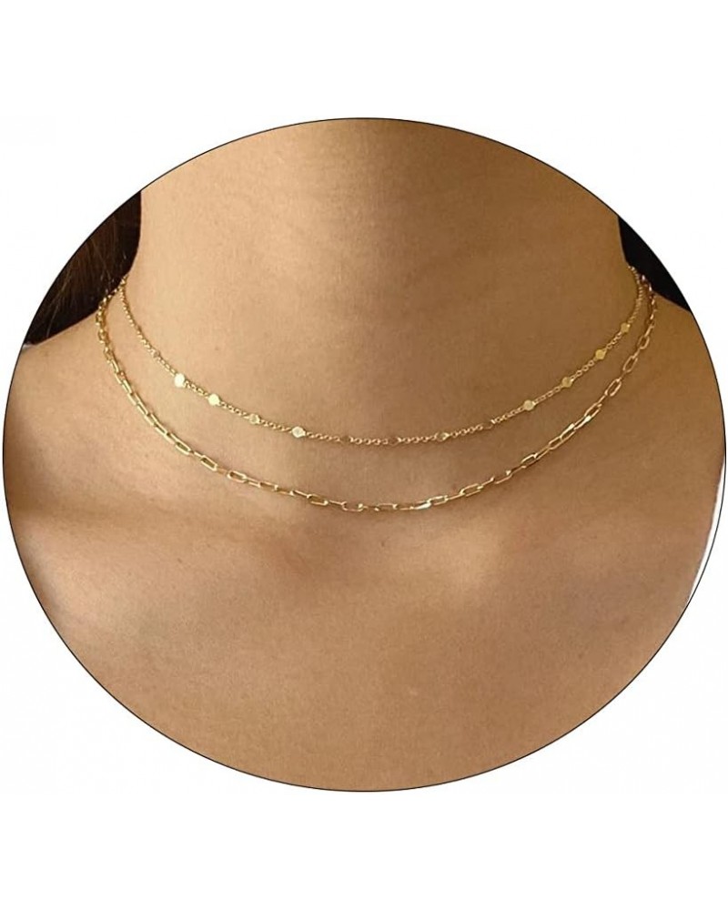 14K Gold/Silver Plated Satellite Choker Shining Dots Station Box Chain 3 Blue Beads Sparkle Chain Necklace Open Hearts Open S...