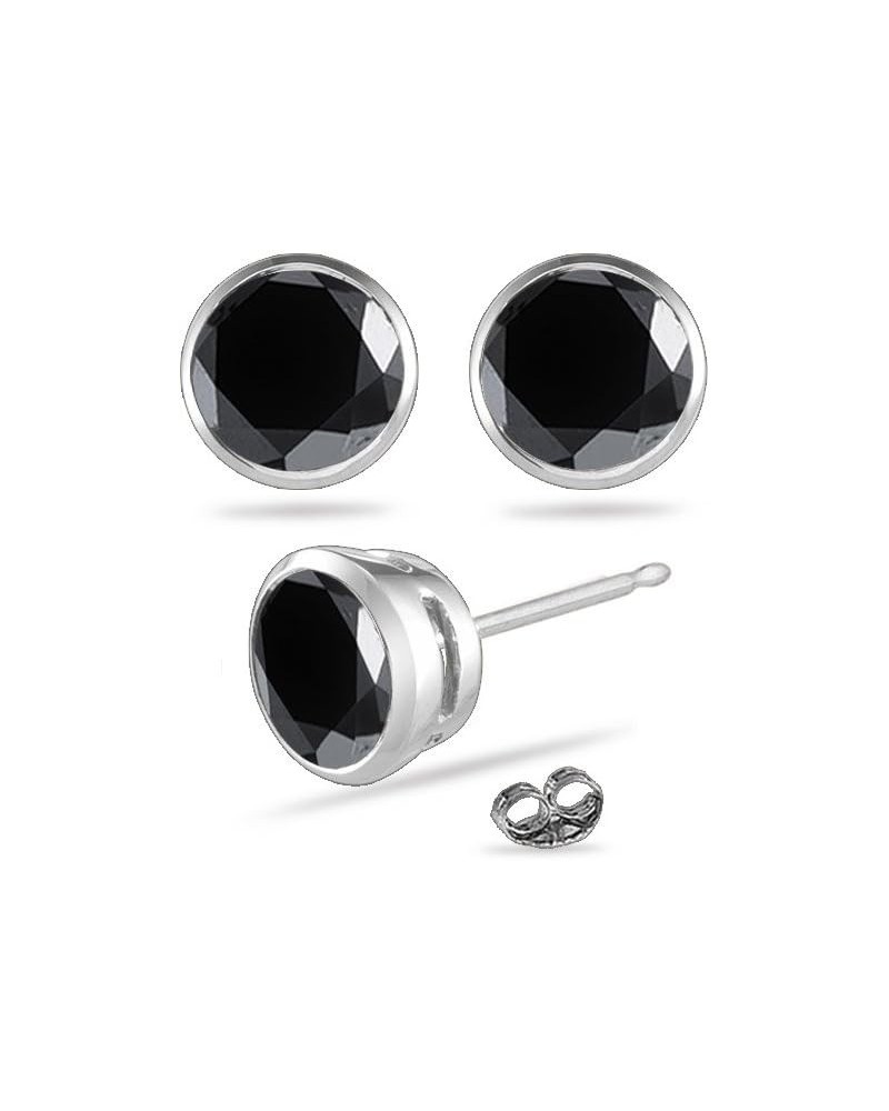 Round Black Diamond Stud Bezel Set Earrings AA Quality in 14K White Gold Available in Small to Large Sizes 1/4 Ct TW $37.40 E...