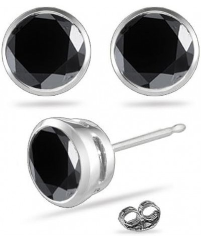 Round Black Diamond Stud Bezel Set Earrings AA Quality in 14K White Gold Available in Small to Large Sizes 1/4 Ct TW $37.40 E...