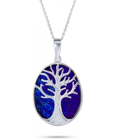 Lapis Turquoise Abalone White MOP Oval Wishing Tree Family Tree Of Life Pendant Necklace Western Jewelry For Women .925 Sterl...