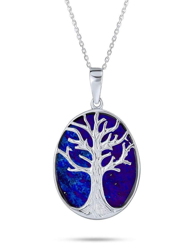 Lapis Turquoise Abalone White MOP Oval Wishing Tree Family Tree Of Life Pendant Necklace Western Jewelry For Women .925 Sterl...