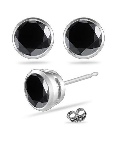 Round Black Diamond Stud Bezel Set Earrings AA Quality in 14K White Gold Available in Small to Large Sizes 1/4 Ct TW $37.40 E...