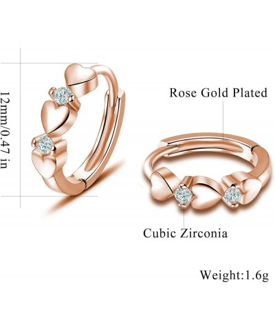 14K White Gold Plated Small Hoop Earrings for Women Girls Heart Cubic Zirconia Hypoallergenic Earrings a.Heart-Rose Gold $6.0...