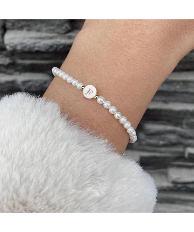 Dainty Letter Initial Bracelet For Women Bead Faux Pearl Bracelet, Fashion Women link Bracelet Strand Wristband Jewelry gift ...