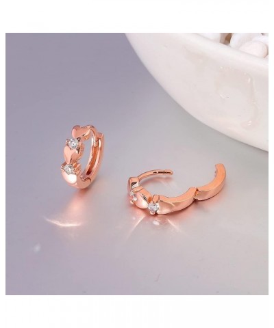 14K White Gold Plated Small Hoop Earrings for Women Girls Heart Cubic Zirconia Hypoallergenic Earrings a.Heart-Rose Gold $6.0...