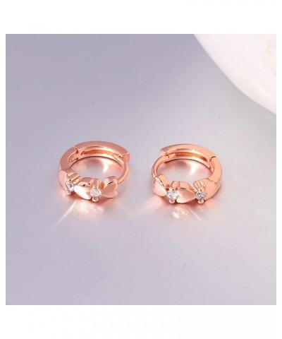 14K White Gold Plated Small Hoop Earrings for Women Girls Heart Cubic Zirconia Hypoallergenic Earrings a.Heart-Rose Gold $6.0...