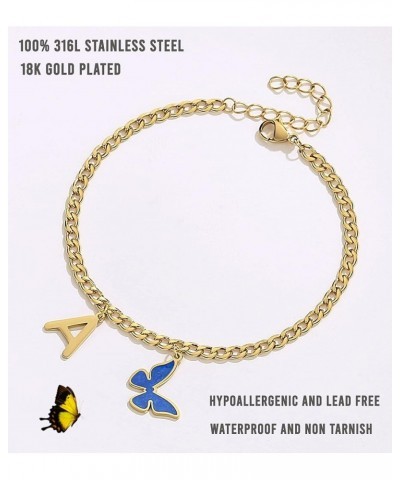 Ankle Bracelets for Women - Initial Butterfly Anklet for Women Stainless Steel Figaro Chain Summer Beach Waterproof Foot Jewe...