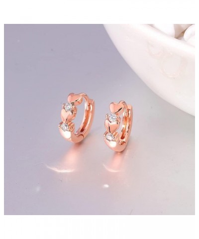 14K White Gold Plated Small Hoop Earrings for Women Girls Heart Cubic Zirconia Hypoallergenic Earrings a.Heart-Rose Gold $6.0...