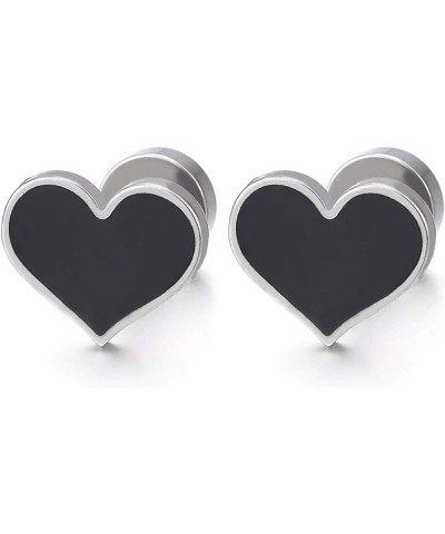 Pair of Womens Stainless Steel Flat Heart Stud Earrings with Enamel, Screw Back A-Metal Color:Silver $10.25 Earrings