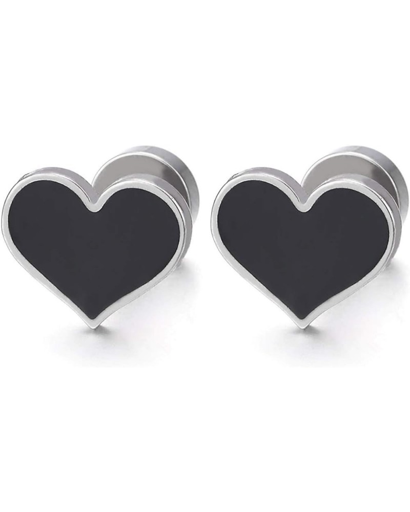 Pair of Womens Stainless Steel Flat Heart Stud Earrings with Enamel, Screw Back A-Metal Color:Silver $10.25 Earrings