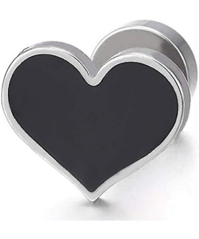 Pair of Womens Stainless Steel Flat Heart Stud Earrings with Enamel, Screw Back A-Metal Color:Silver $10.25 Earrings