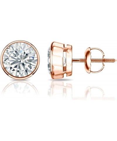 1/4 to 2 Carat Lab Grown Diamond Round Stud Earrings in 14k Gold (E-F, SI1-SI2, cttw) Bezel Set Screw Back Rose Gold 1.25 car...