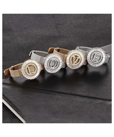 Women Charms Initial 26 Letters Alphabet Bracelet Bangle Stainless Steel Mesh Belt Buckle Bracelets Bracelet O-Gold Color $11...