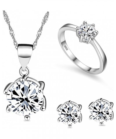 Silver-Tone Round Cut Cubic Zirconia Simple Earrings Ring and Pendant Necklace Jewelry Set T043 Set with Ring Size 5 $7.50 Je...