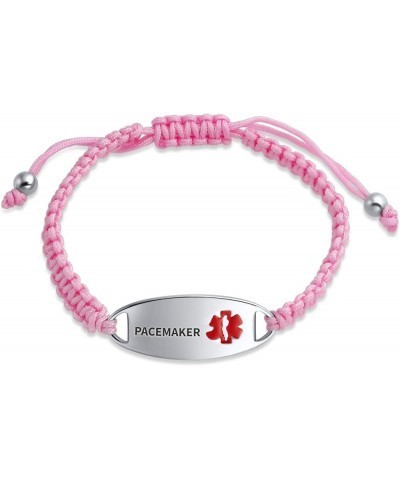 Customizable Engravable Identification Medical ID Pink Braided Cord Bracelet For Women Stainless Steel Adjustable Pacemaker $...