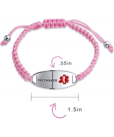 Customizable Engravable Identification Medical ID Pink Braided Cord Bracelet For Women Stainless Steel Adjustable Pacemaker $...