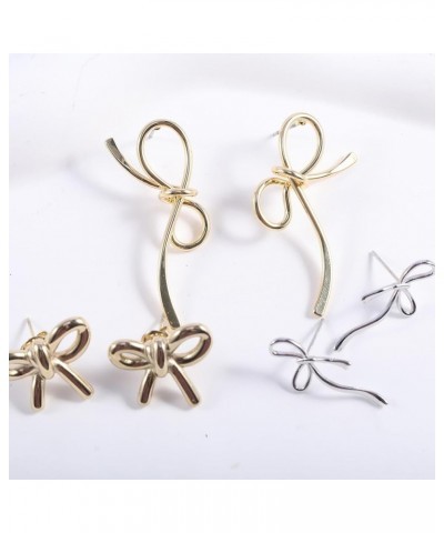 Bow Earrings Gold for Women, Ribbon Earrings Cute Bowknot Stud Bow Jewelry Party Fashion Earings Gift Asymmetric Silver Bow E...