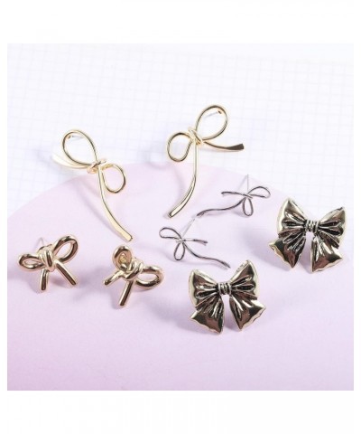 Bow Earrings Gold for Women, Ribbon Earrings Cute Bowknot Stud Bow Jewelry Party Fashion Earings Gift Asymmetric Silver Bow E...