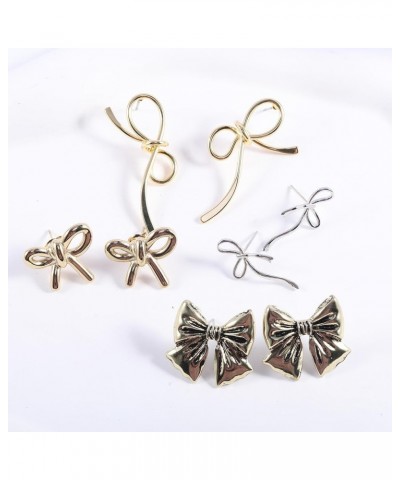 Bow Earrings Gold for Women, Ribbon Earrings Cute Bowknot Stud Bow Jewelry Party Fashion Earings Gift Asymmetric Silver Bow E...