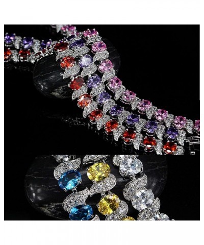 Womens Colorful Replica Tennis Leaf Rhinestone Bracelets Jewelry Teen Girls Trendy Rainbow Stainless Steel Rhinestone Braclet...