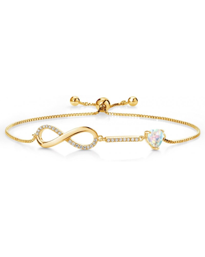 18K Yellow Gold Plated Silver Infinity Bracelet For Women with Heart Simulated Opal and Moissanite (0.88 Cttw, Box Chain Full...