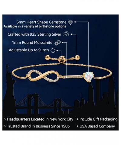 18K Yellow Gold Plated Silver Infinity Bracelet For Women with Heart Simulated Opal and Moissanite (0.88 Cttw, Box Chain Full...