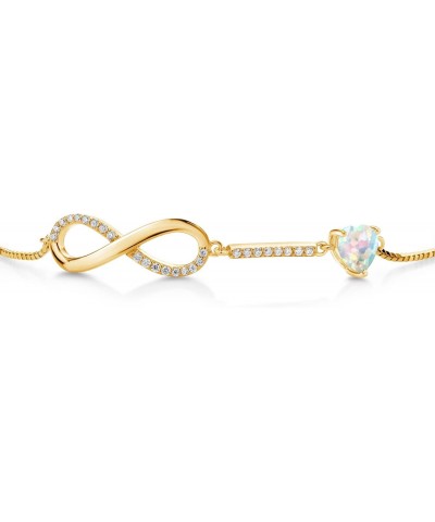 18K Yellow Gold Plated Silver Infinity Bracelet For Women with Heart Simulated Opal and Moissanite (0.88 Cttw, Box Chain Full...