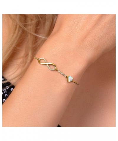 18K Yellow Gold Plated Silver Infinity Bracelet For Women with Heart Simulated Opal and Moissanite (0.88 Cttw, Box Chain Full...