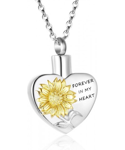 Sunflower Heart Ashes Urn Locket Necklace 316L Stainless Steel Daisy Flower Urn Necklace for Ashes Memorial Keepsake Jewelry ...