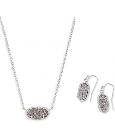 Elisa Pendant Necklace and Lee Drop Earrings in Rhodium-Plated Set for Women $68.64 Jewelry Sets