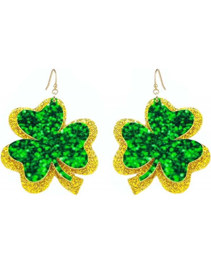 St.Patrick's Day Earrings for Women Girls,Irish Shamrock Acrylic Dangle Earrings, Green Clover Drop Earrings for Irish Festiv...