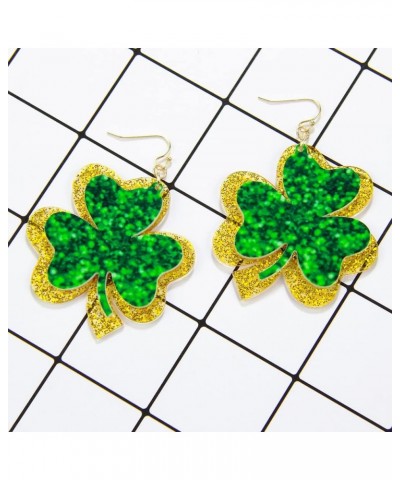 St.Patrick's Day Earrings for Women Girls,Irish Shamrock Acrylic Dangle Earrings, Green Clover Drop Earrings for Irish Festiv...