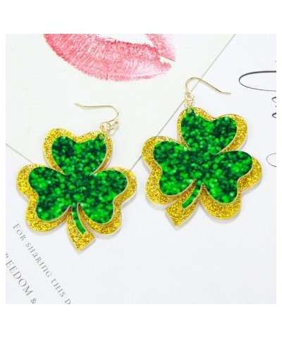 St.Patrick's Day Earrings for Women Girls,Irish Shamrock Acrylic Dangle Earrings, Green Clover Drop Earrings for Irish Festiv...