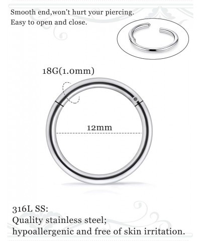 Nose Rings Hoops Surgical steel 18G 16G Septum Jewelry Hoop Earrings lip Rings,Clicker Nose Hoop Rings 6mm 8mm 10mm 12mm 14mm...