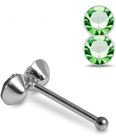 Double Round Crystal Stone Top 22 Gauge 925 Sterling Silver Ball End Nose Stud Nose Piercing Light Green $9.09 Body Jewelry