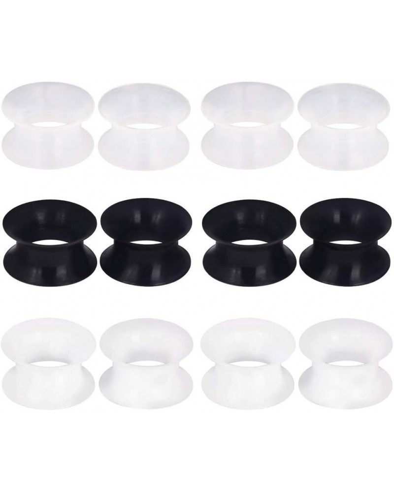 3 Pairs/6 Pairs Black White Clear Ultra Thin Silicone Double Flared Flexible Tunnel Ear Stretching Plug Gauge 4g-1 inch 6 Pai...