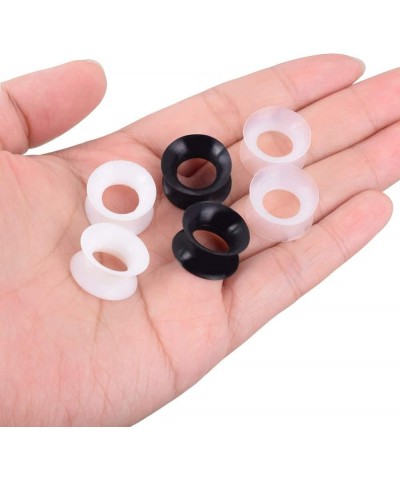 3 Pairs/6 Pairs Black White Clear Ultra Thin Silicone Double Flared Flexible Tunnel Ear Stretching Plug Gauge 4g-1 inch 6 Pai...