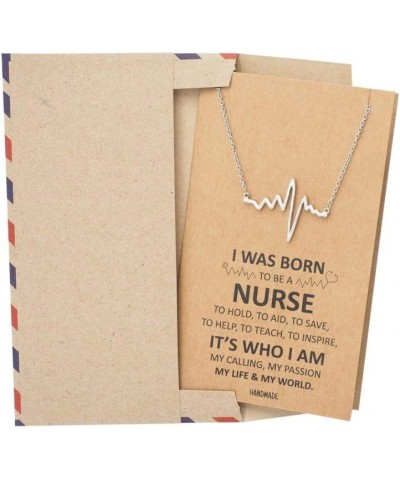 EKG Heartbeat Necklace, Lifeline Pulse Pendant, Female Nurse RN Nursing School Graduation Gifts with Greeting Card 2nd Silver...