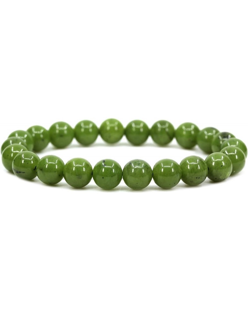 Gem Semi Precious Gemstones 8mm Round Beads Crystal Stretch Bracelets 7 Inch Unisex Green A Grade Canadian Nephrite Jade $6.7...