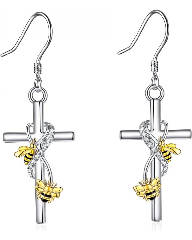 Cross Earrings for Women 925 Sterling Silver Dangle Earring Jewelry Gifts for Mother Daughter Sister Grandma Bee $13.94 Earrings