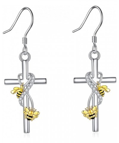 Cross Earrings for Women 925 Sterling Silver Dangle Earring Jewelry Gifts for Mother Daughter Sister Grandma Bee $13.94 Earrings